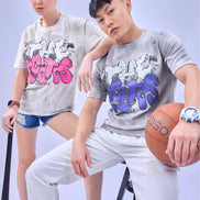 Auraa Bubble Pop - Puff Print Distressed Oversized T-Shirt (Blue)