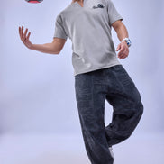 Auraa MVP - Textured & Embroidered Notch Neck T-Shirt (Gray)