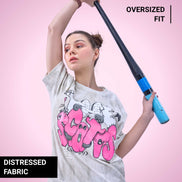 Auraa Bubble Pop - Puff Print Distressed Oversized T-Shirt (Pink)