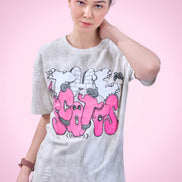 Auraa Bubble Pop - Puff Print Distressed Oversized T-Shirt (Pink)