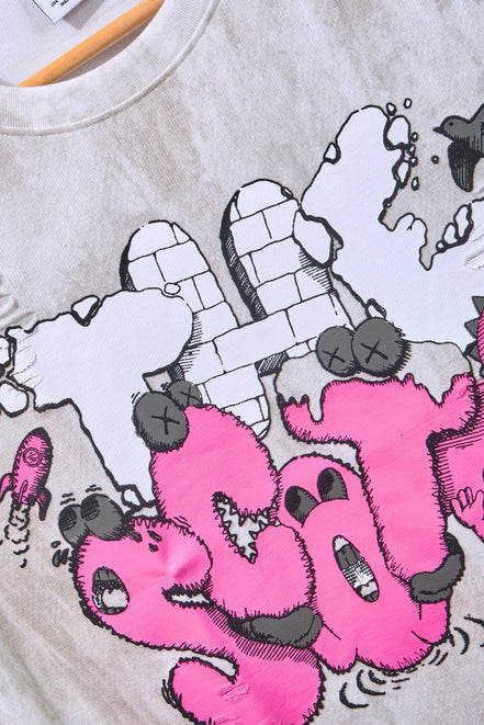 Auraa Bubble Pop - Puff Print Distressed Oversized T-Shirt (Pink)