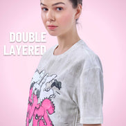 Auraa Bubble Pop - Puff Print Distressed Oversized T-Shirt (Pink)