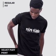 Auraa Retro Ethnic - Velvet Puff Print T-Shirt (Black)
