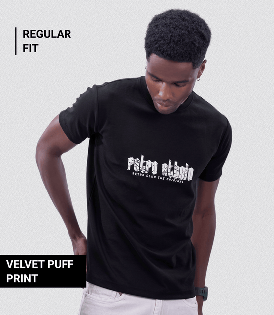 Auraa Retro Ethnic - Velvet Puff Print T-Shirt (Black)