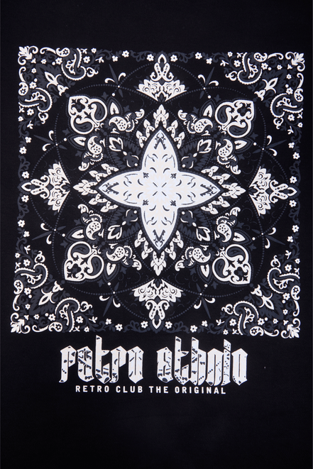 Auraa Retro Ethnic - Velvet Puff Print T-Shirt (Black)