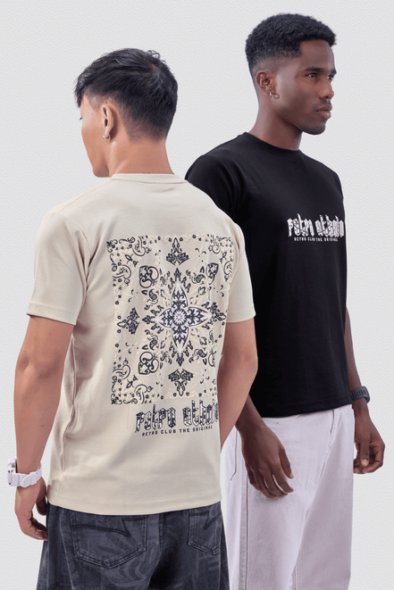 Auraa Retro Ethnic - Velvet Puff Print T-Shirt (Black)