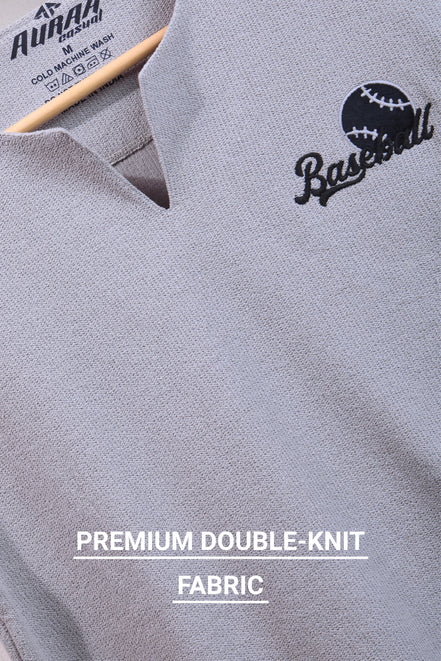 Auraa MVP - Textured & Embroidered Notch Neck T-Shirt (Gray)