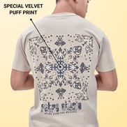 Auraa Retro Ethnic - Velvet Puff Print T-Shirt (Beige)
