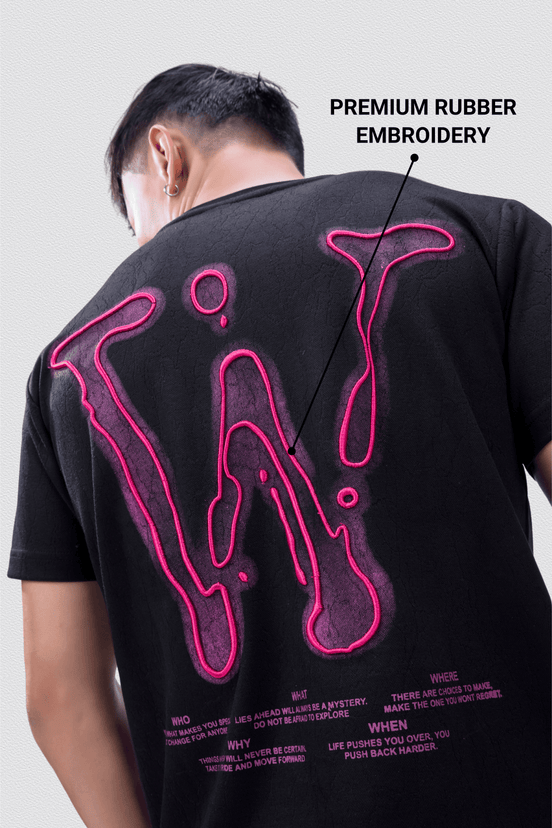 Auraa Liquid Drip - Embroidered T-Shirt (Black)