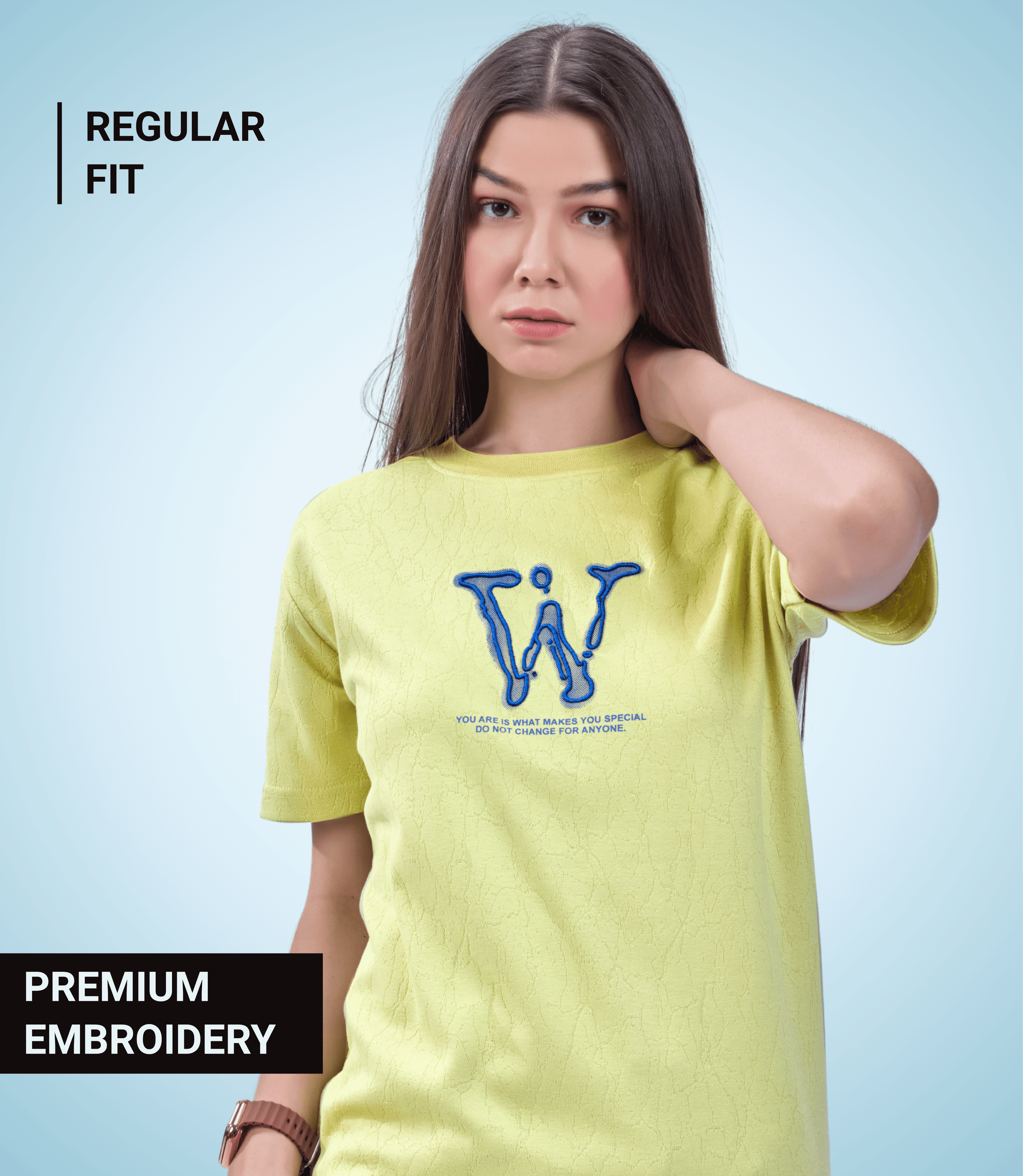 Auraa Liquid Drip - Embroidered T-Shirt (Lime)