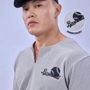 Auraa MVP - Textured & Embroidered Notch Neck T-Shirt (Gray)