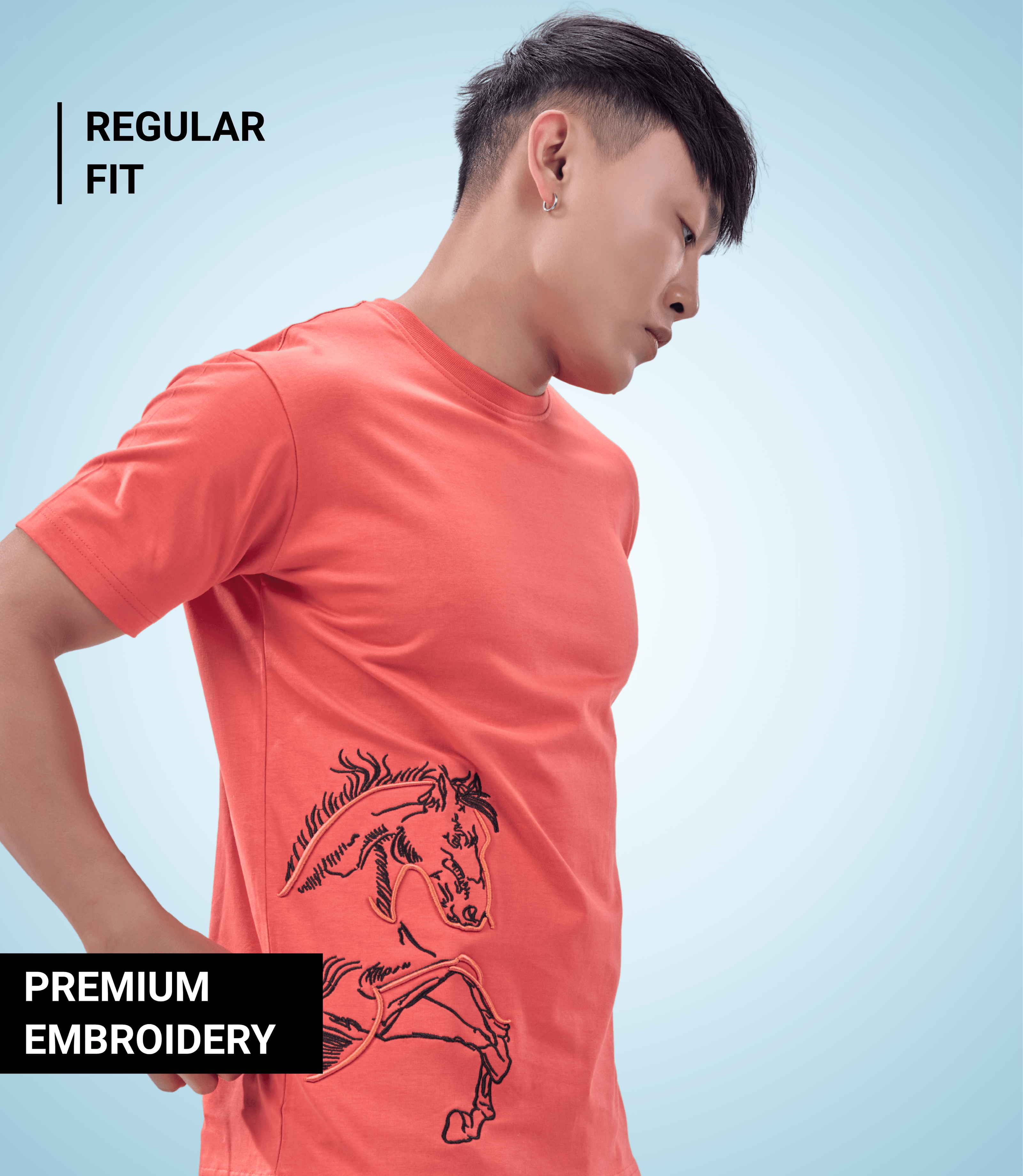 Auraa Untamed Mustang - Embroidered T-Shirt (Orange)