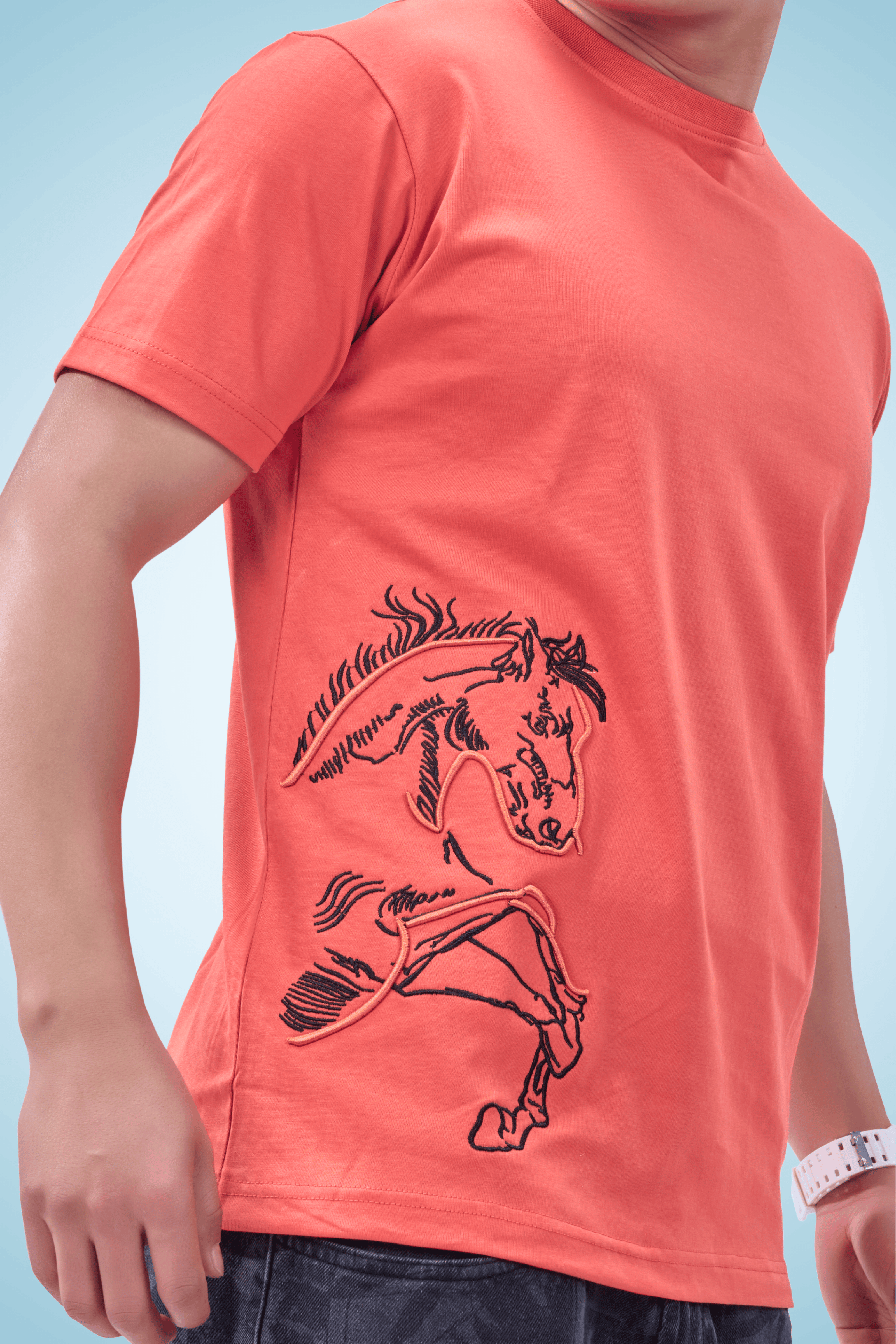 Auraa Untamed Mustang - Embroidered T-Shirt (Orange)