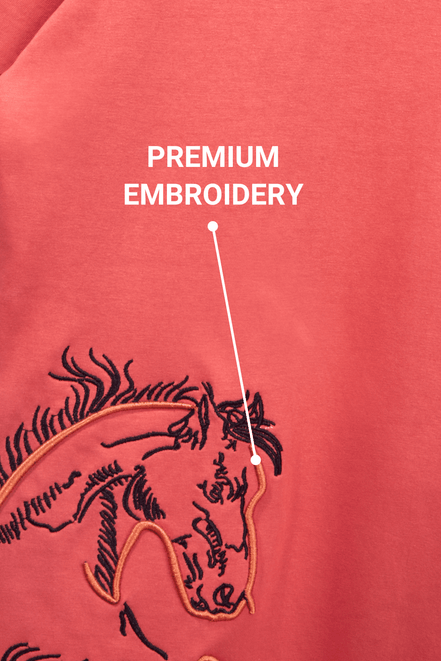 Auraa Untamed Mustang - Embroidered T-Shirt (Orange)