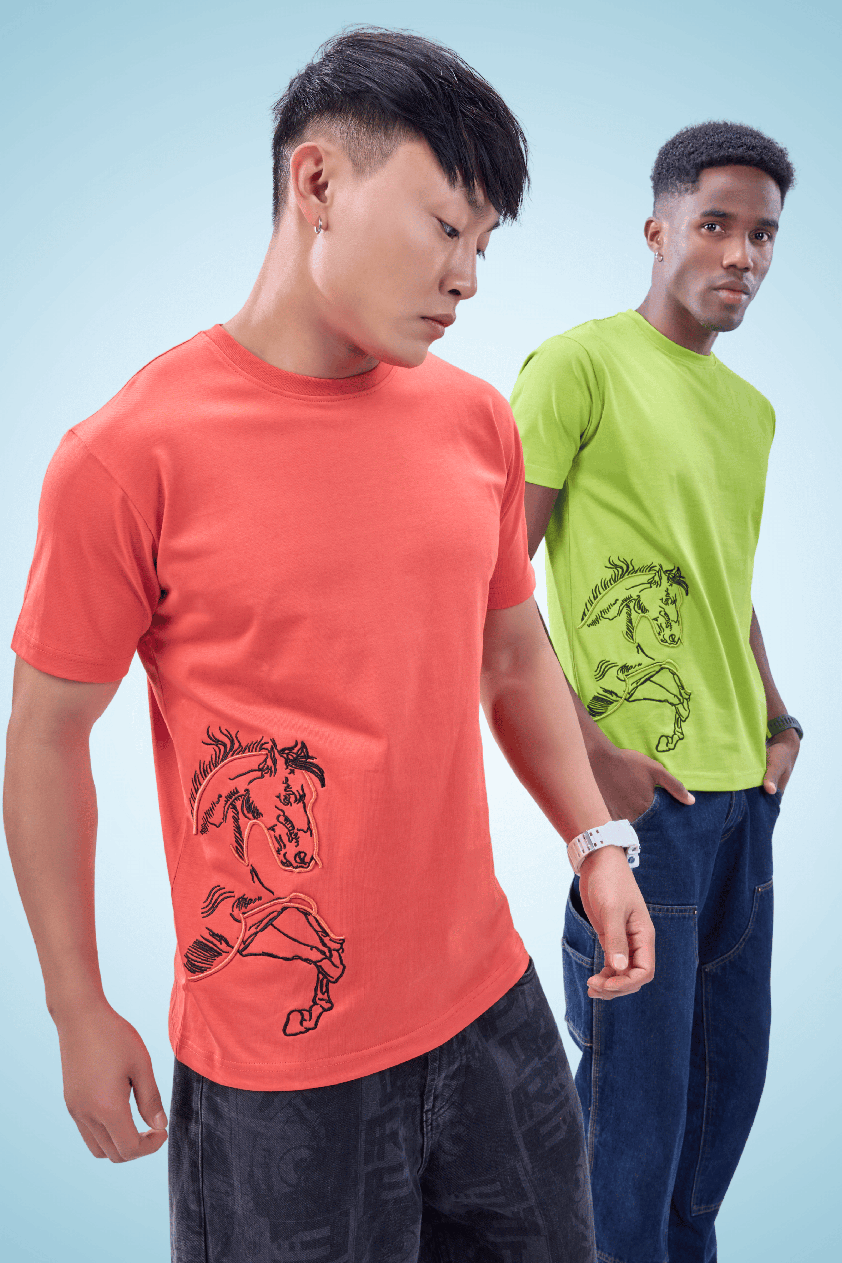 Auraa Untamed Mustang - Embroidered T-Shirt (Green)