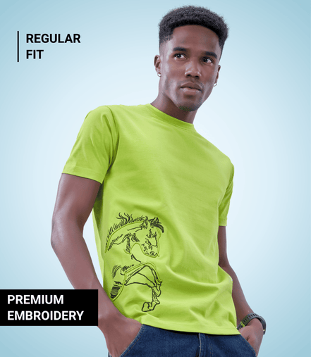 Auraa Untamed Mustang - Embroidered T-Shirt (Green)