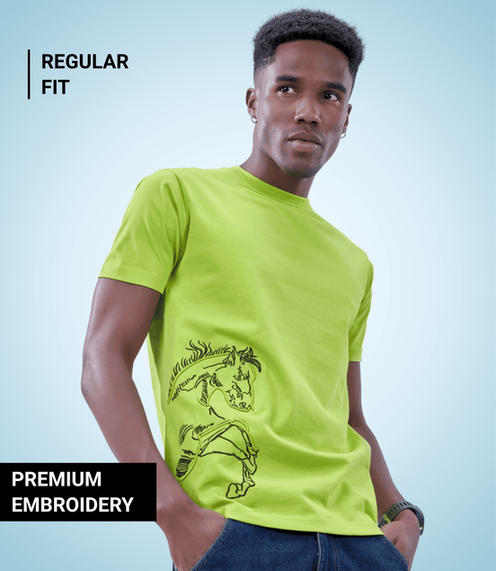 Auraa Untamed Mustang - Embroidered T-Shirt (Green)