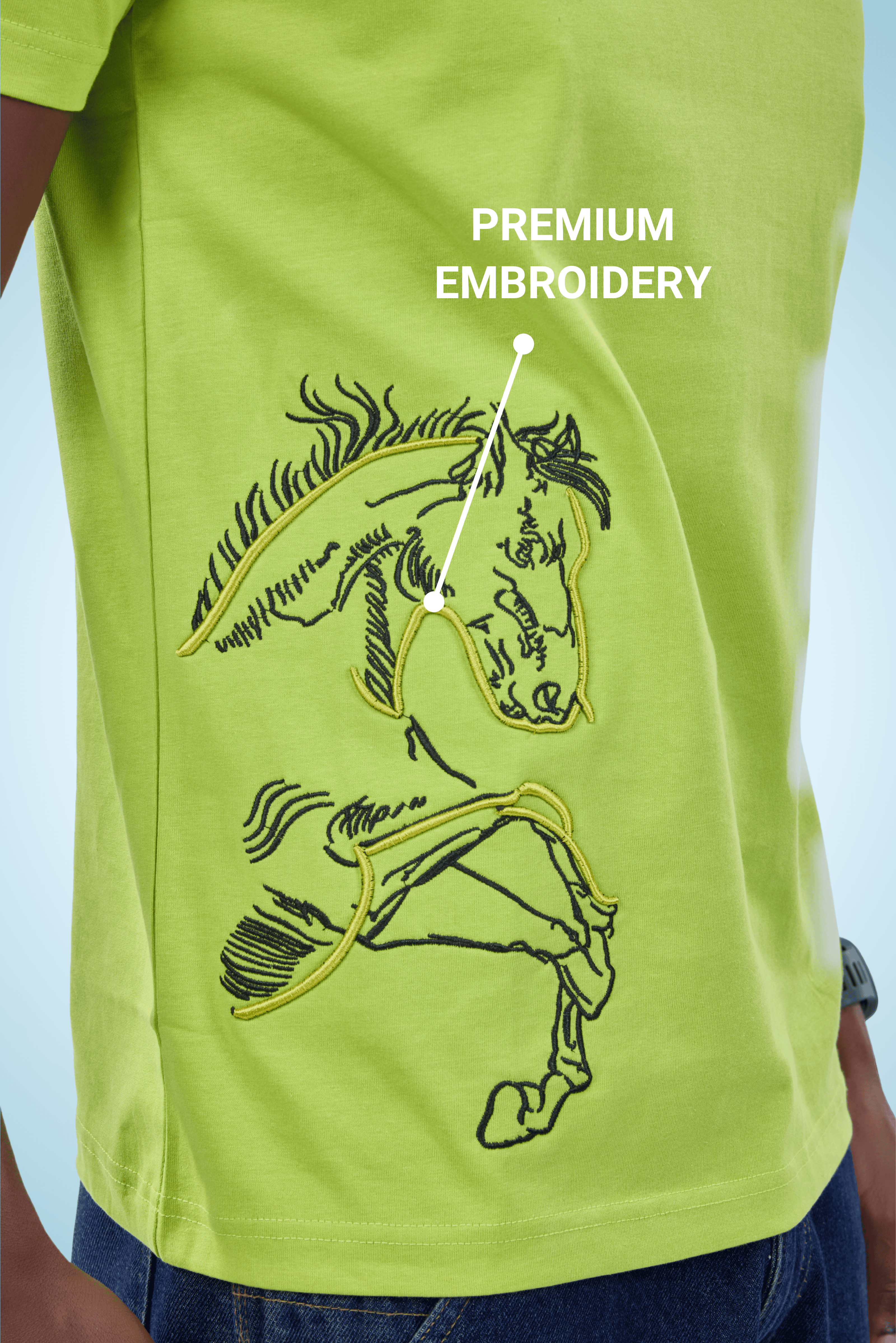 Auraa Untamed Mustang - Embroidered T-Shirt (Green)