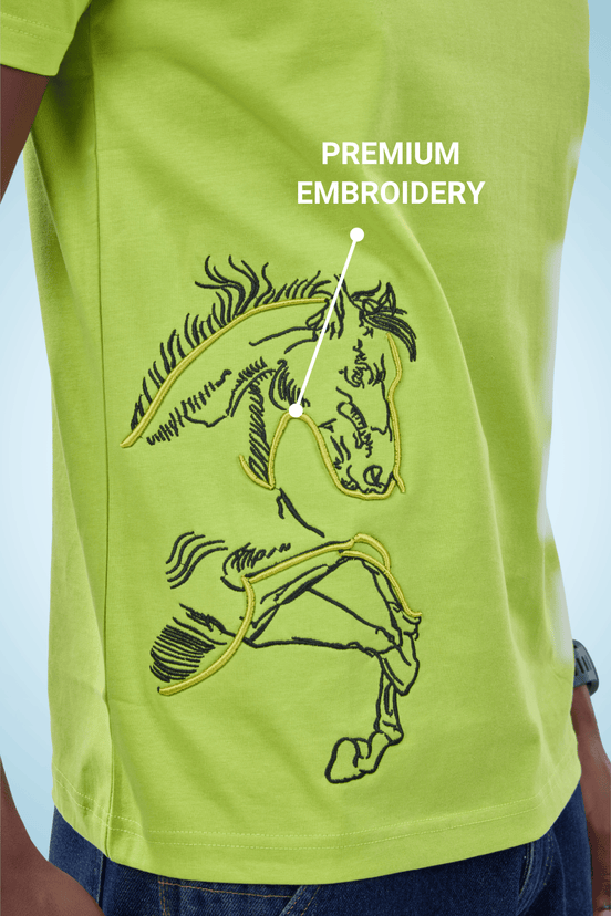 Auraa Untamed Mustang - Embroidered T-Shirt (Green)