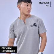 Auraa MVP - Textured & Embroidered Notch Neck T-Shirt (Gray)