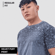 Auraa Imperial Bloom - Floral Puff Print Regular Fit T-Shirt (Grey)