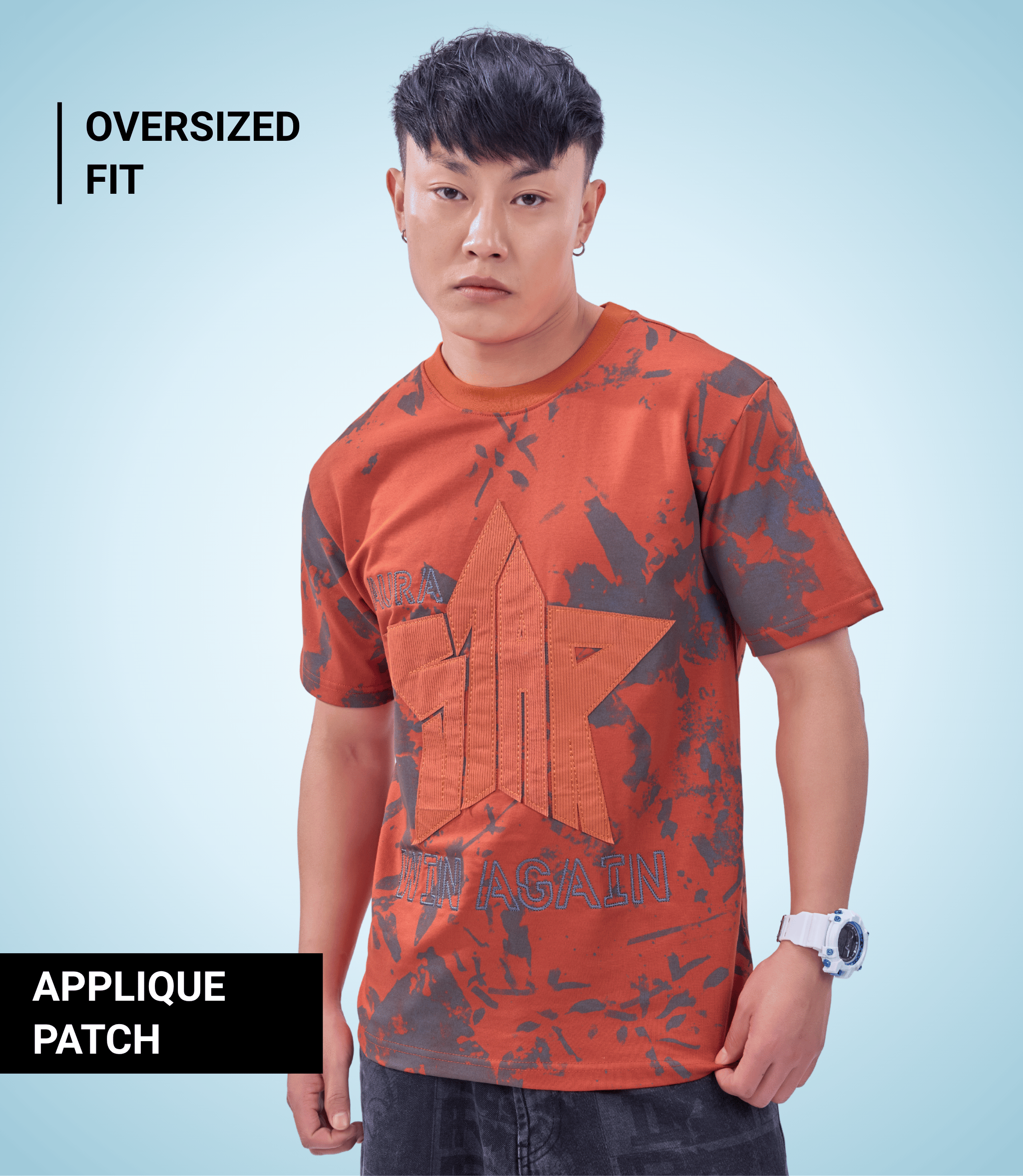 Auraa Apex Star - Oversized Graphic T-Shirt (Orange)