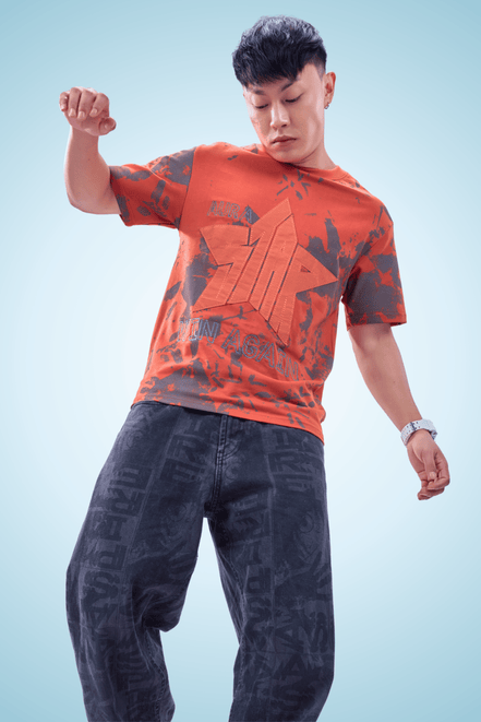 Auraa Apex Star - Oversized Graphic T-Shirt (Orange)