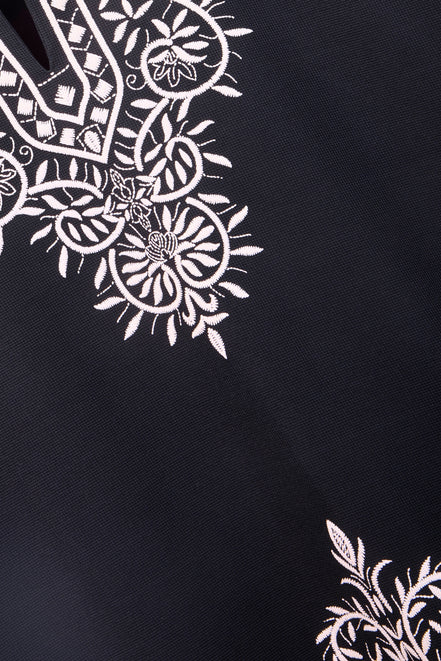 Auraa Woven Legacy - Ethnic Fusion Embroidered Notch Neck T-Shirt (Navy)