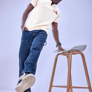 Auraa MVP - Textured & Embroidered Notch Neck T-Shirt (Cream)