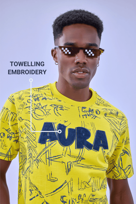 Auraa Scribble Sketch - Oversized Graphic T-Shirt (Yellow)