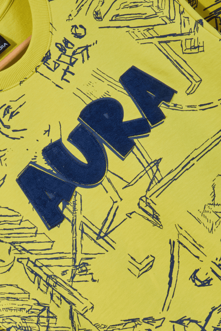 Auraa Scribble Sketch - Oversized Graphic T-Shirt (Yellow)