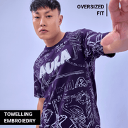 Auraa Scribble Sketch - Oversized Graphic T-Shirt (Purple)