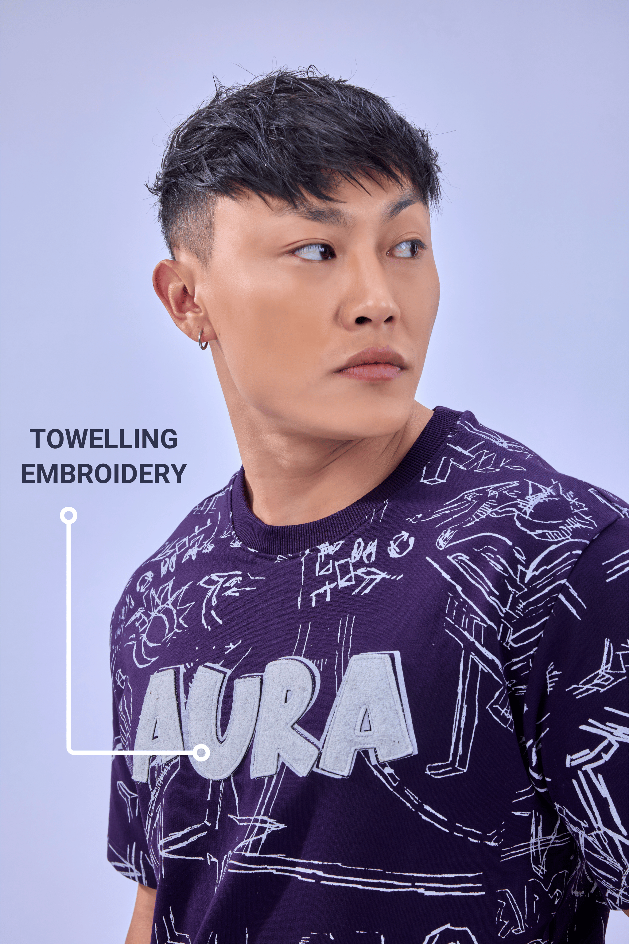 Auraa Scribble Sketch - Oversized Graphic T-Shirt (Purple)