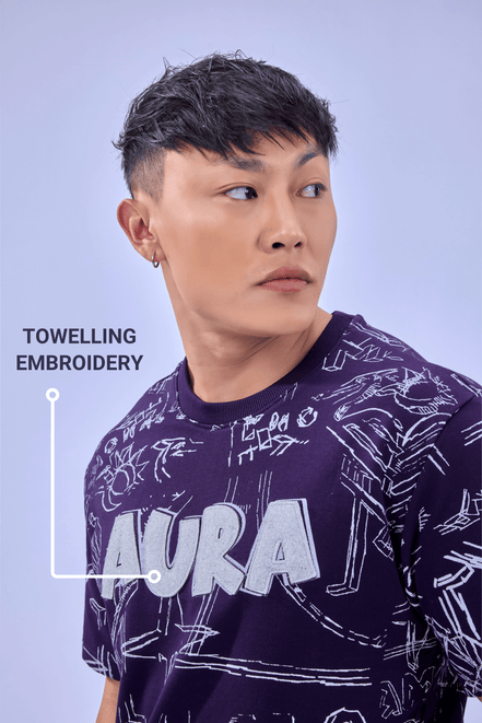 Auraa Scribble Sketch - Oversized Graphic T-Shirt (Purple)