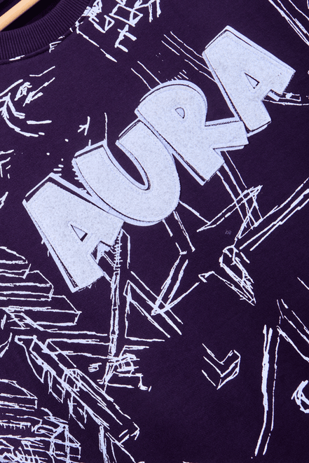 Auraa Scribble Sketch - Oversized Graphic T-Shirt (Purple)