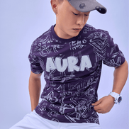 Auraa Scribble Sketch - Oversized Graphic T-Shirt (Purple)