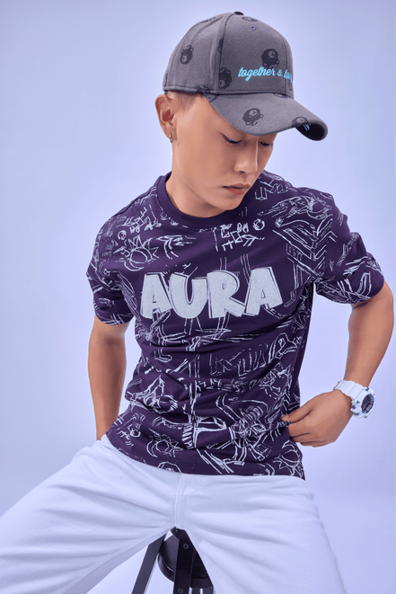 Auraa Scribble Sketch - Oversized Graphic T-Shirt (Purple)