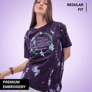 Auraa Floral Harmony - Embroidered T-Shirt (Purple)