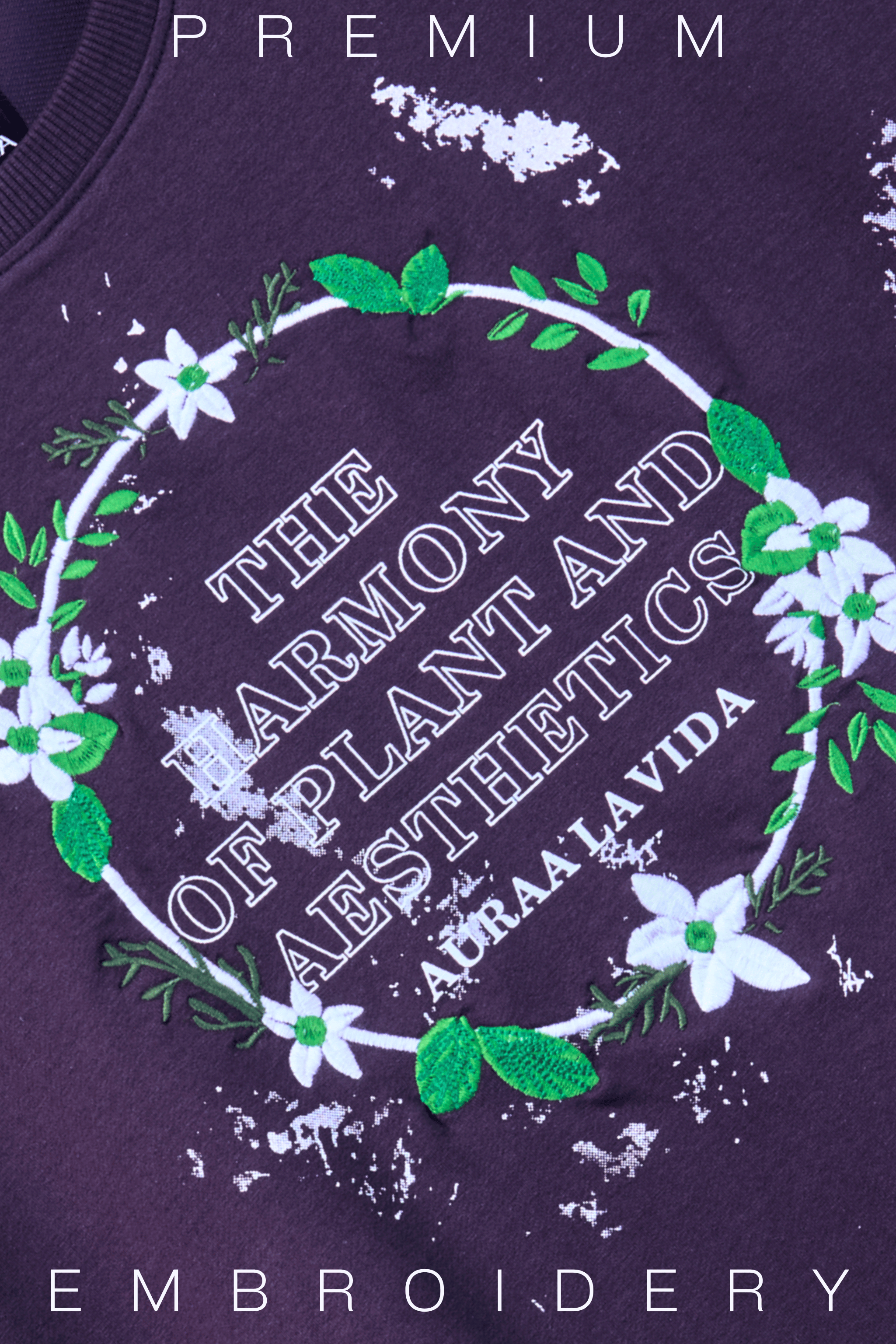 Auraa Floral Harmony - Embroidered T-Shirt (Purple)