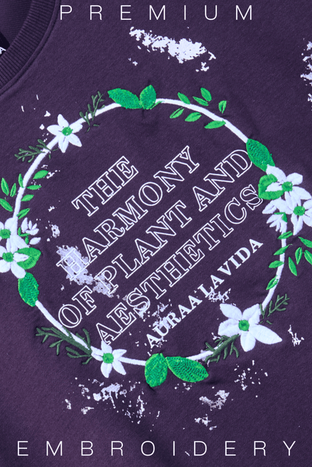 Auraa Floral Harmony - Embroidered T-Shirt (Purple)