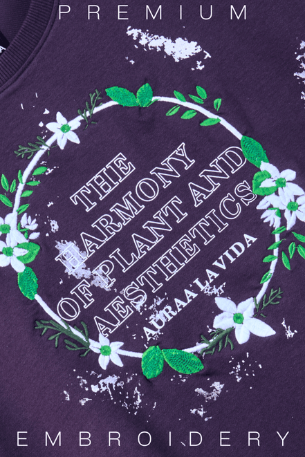 Auraa Floral Harmony - Embroidered T-Shirt (Purple)