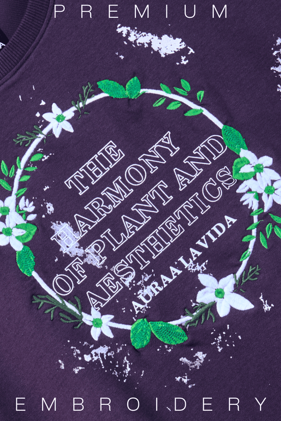 Auraa Floral Harmony - Embroidered T-Shirt (Purple)