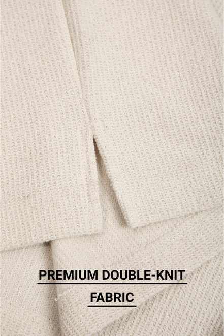 Auraa MVP - Textured & Embroidered Notch Neck T-Shirt (Cream)