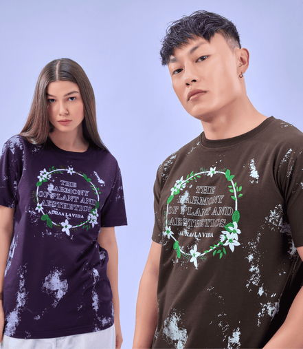 Auraa Floral Harmony - Embroidered T-Shirt (Purple)