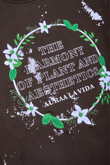 Auraa Floral Harmony - Embroidered T-Shirt (Brown)