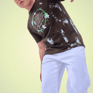 Auraa Floral Harmony - Embroidered T-Shirt (Brown)