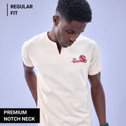 Auraa MVP - Textured & Embroidered Notch Neck T-Shirt (Cream)