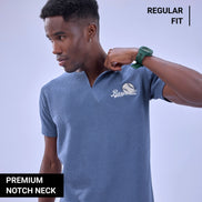 Auraa MVP - Textured & Embroidered Notch Neck T-Shirt (Blue)