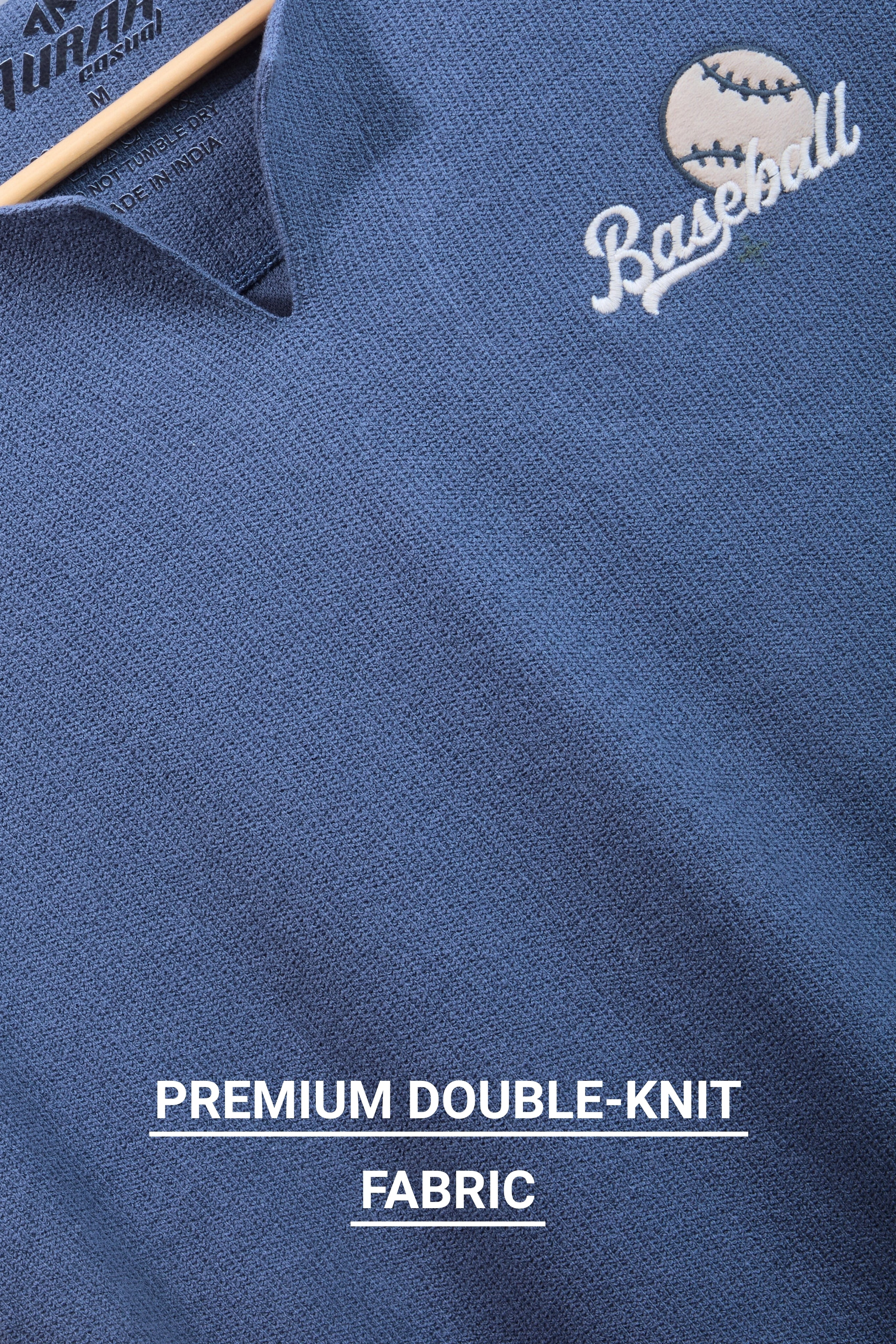 Auraa MVP - Textured & Embroidered Notch Neck T-Shirt (Blue)