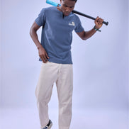 Auraa MVP - Textured & Embroidered Notch Neck T-Shirt (Blue)